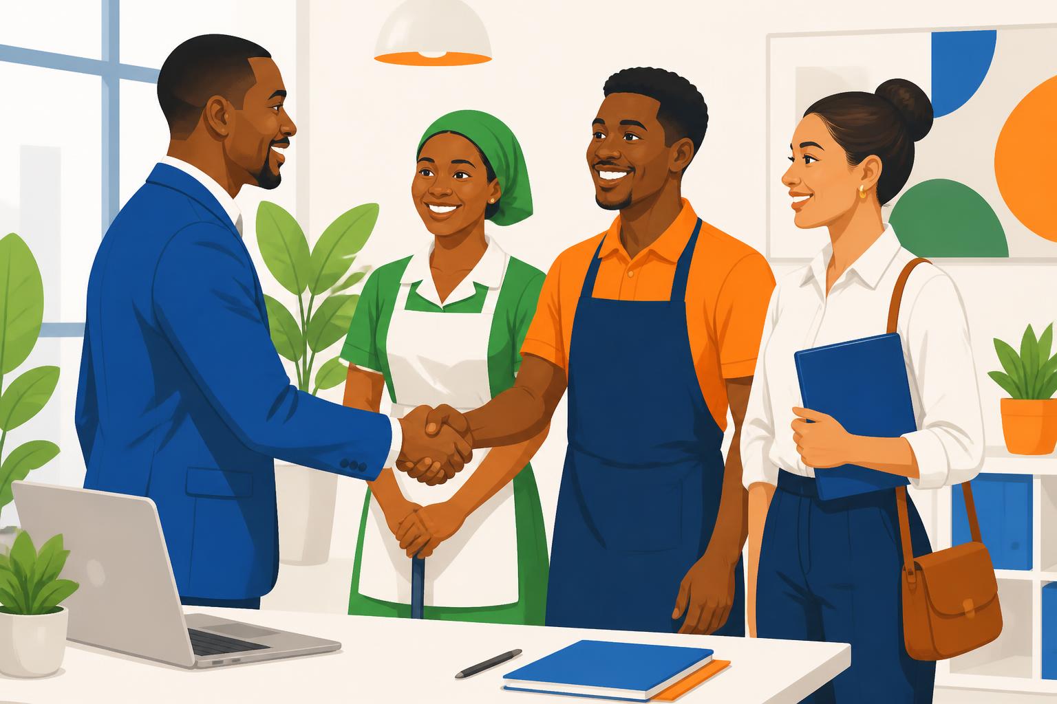 Recruteur échangeant avec des candidats — personnel de maison, commerce et bureau